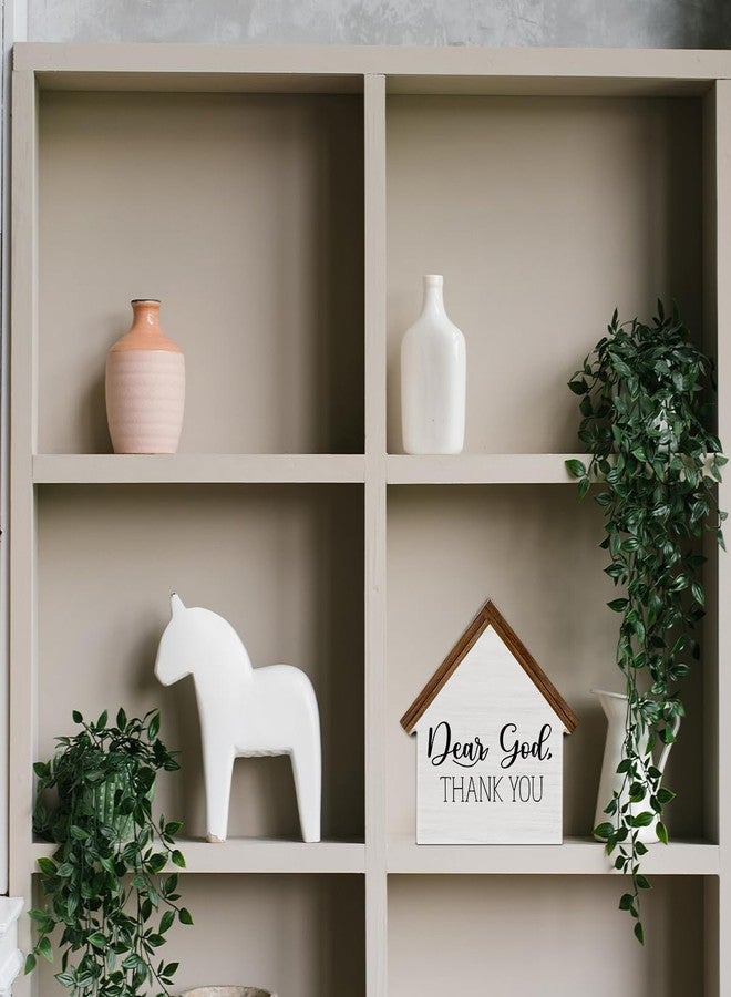CIANMGD Christian Home Decor, Dear God Thank You House Shaped Wood Sign, Christian Farmhouse Living Room Decor for Desk Table Shelf - Image 3